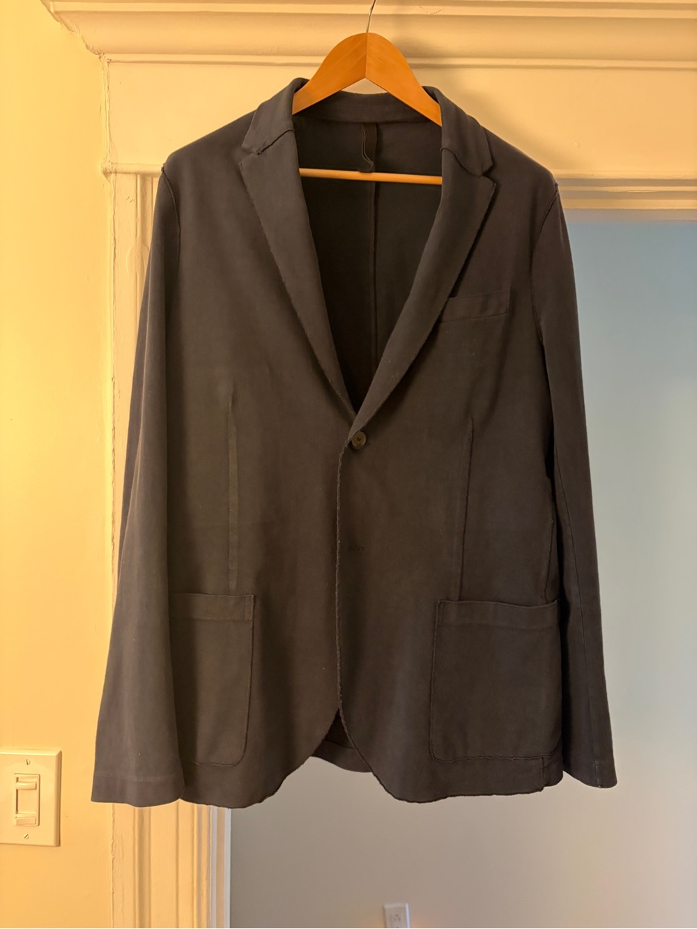 Harris Wharf London Navy Cotton Jersey Unstructured Blazer Made in Italy